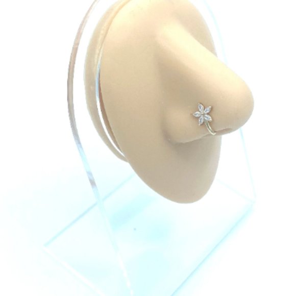 CZ Diamond Flower 24 KT Gold Plated Nose Cuff Fake Nose Rings No Piercing - Picture 2 of 5